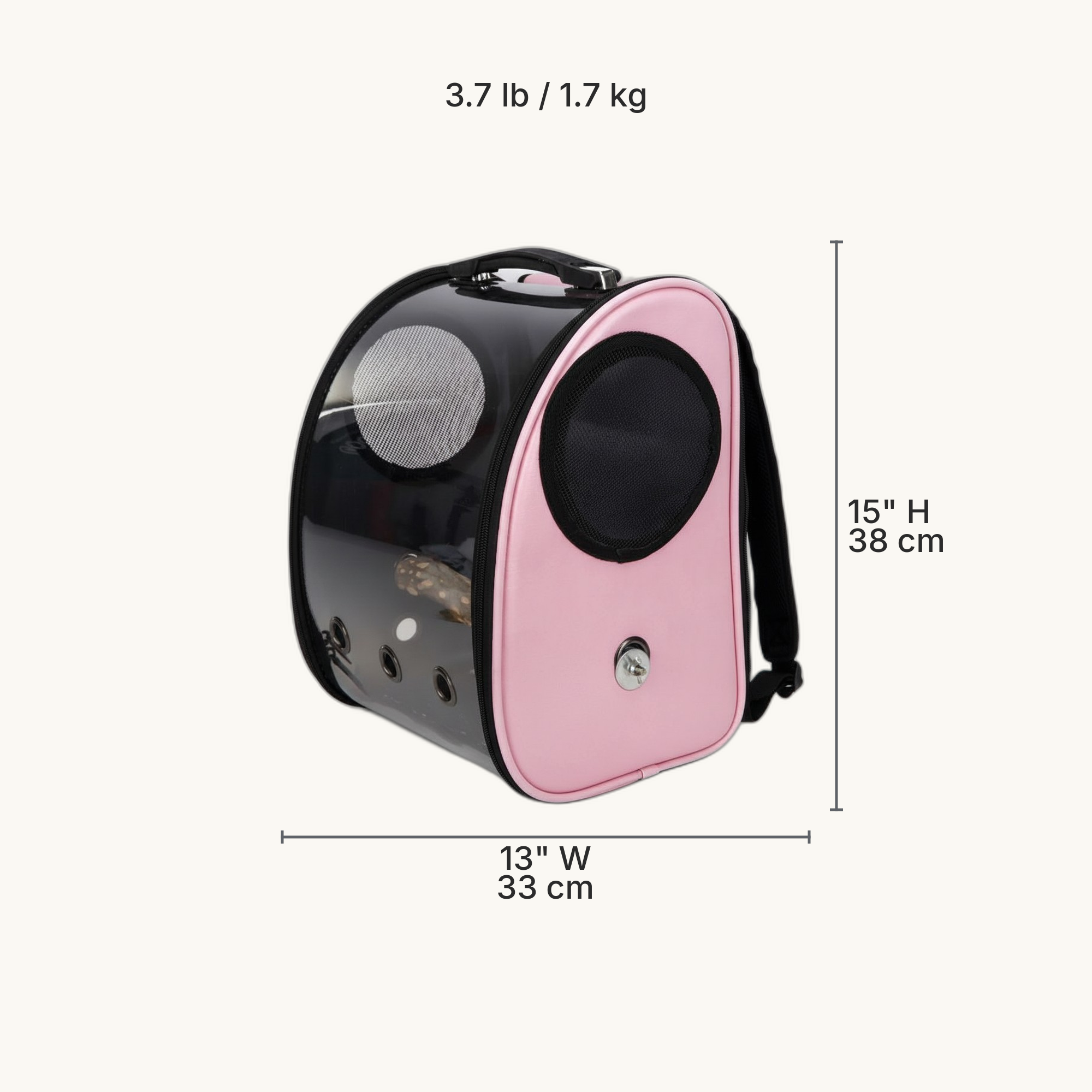 Bubble Window Pet Backpack with Breathable Side Vents dimensions