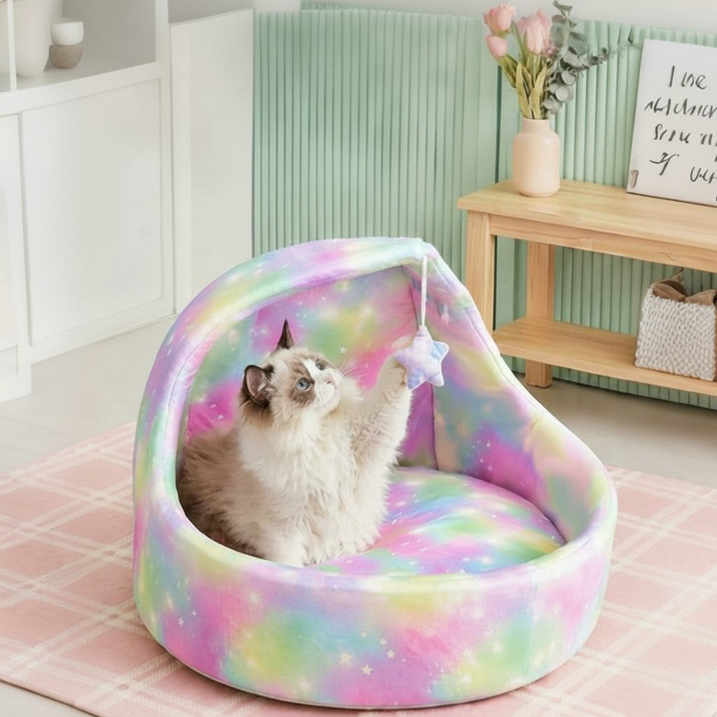 Crescent Moon Cat Bed in Soft Brushed Cloth — Goose Yellow