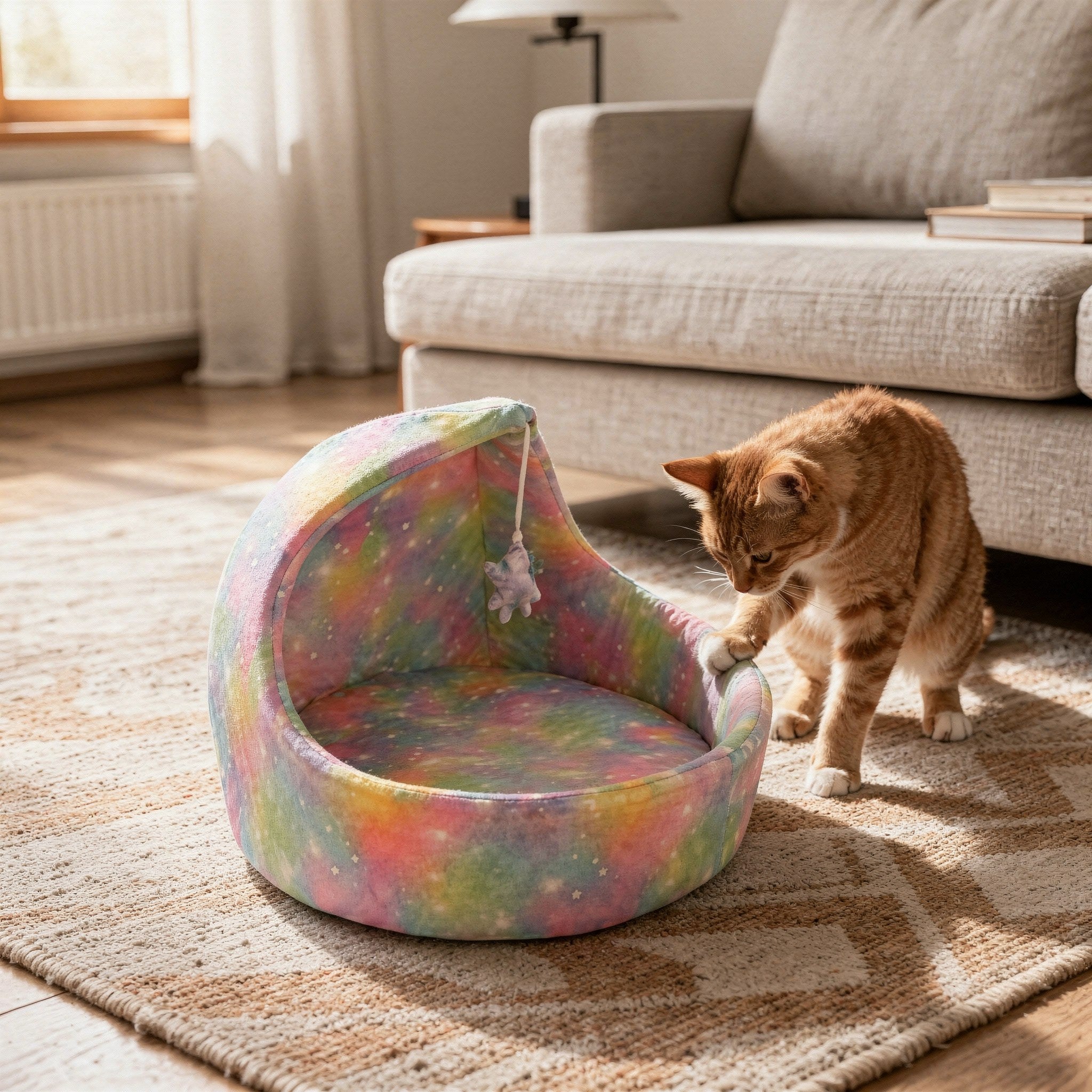 Crescent Moon Cat Bed in Soft Brushed Cloth