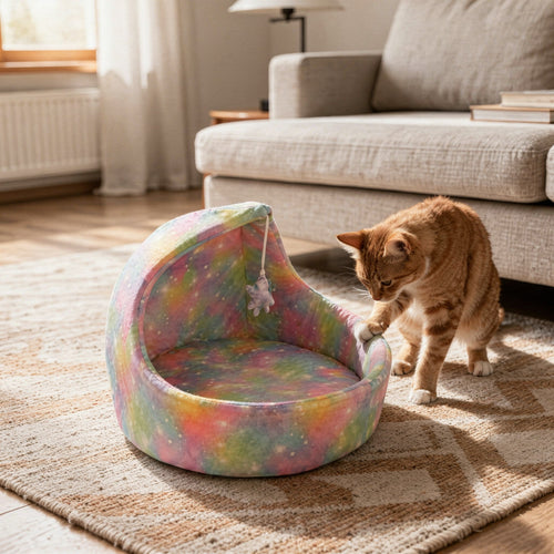 Crescent Moon Cat Bed in Soft Brushed Cloth