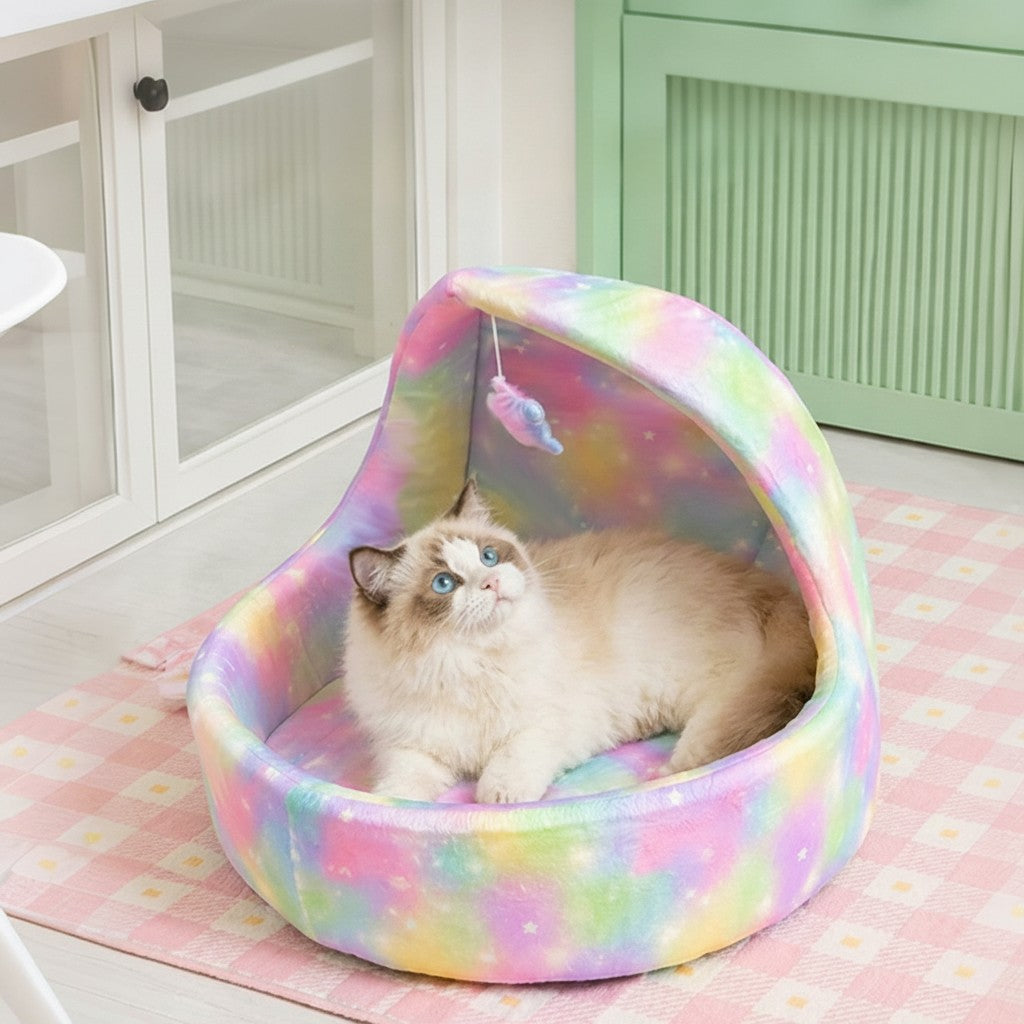 Crescent Moon Cat Bed in Soft Brushed Cloth — Ice Cream Rice
