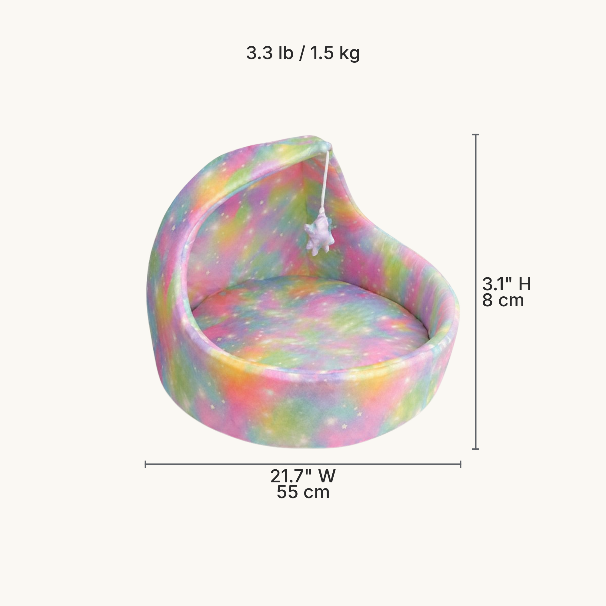 Crescent Moon Cat Bed in Soft Brushed Cloth — Dimensions
