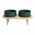 Elevated Ceramic Pet Bowl with Wood Stand detail