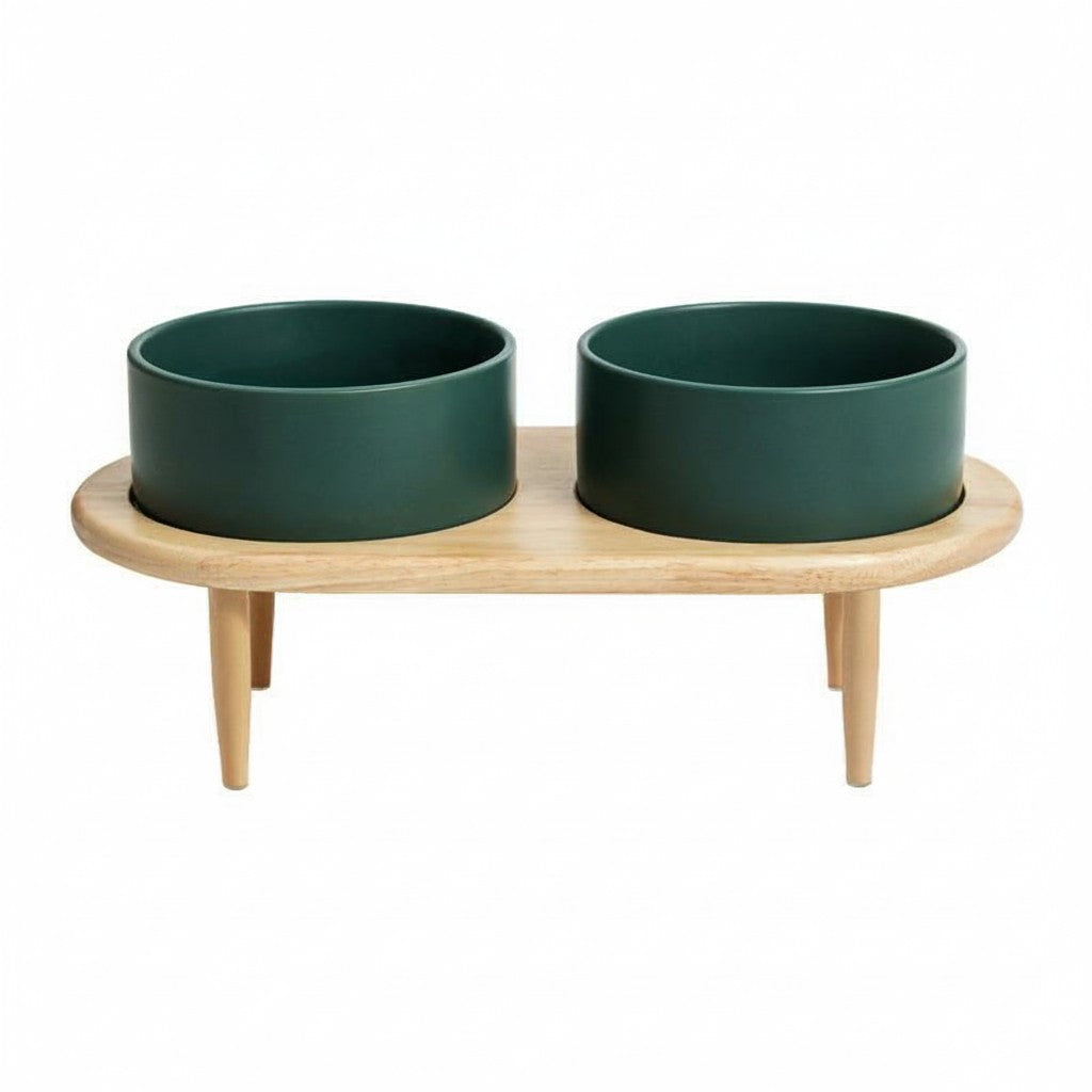 Elevated Ceramic Pet Bowl with Wood Stand detail