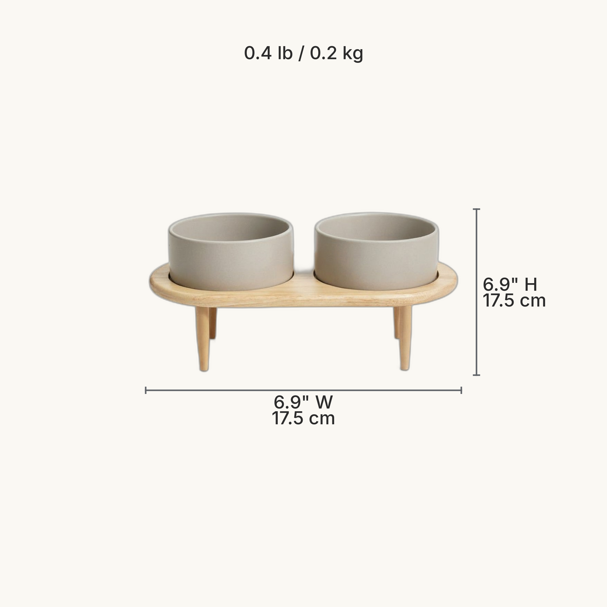 Elevated Ceramic Pet Bowl with Wood Stand — Dimensions