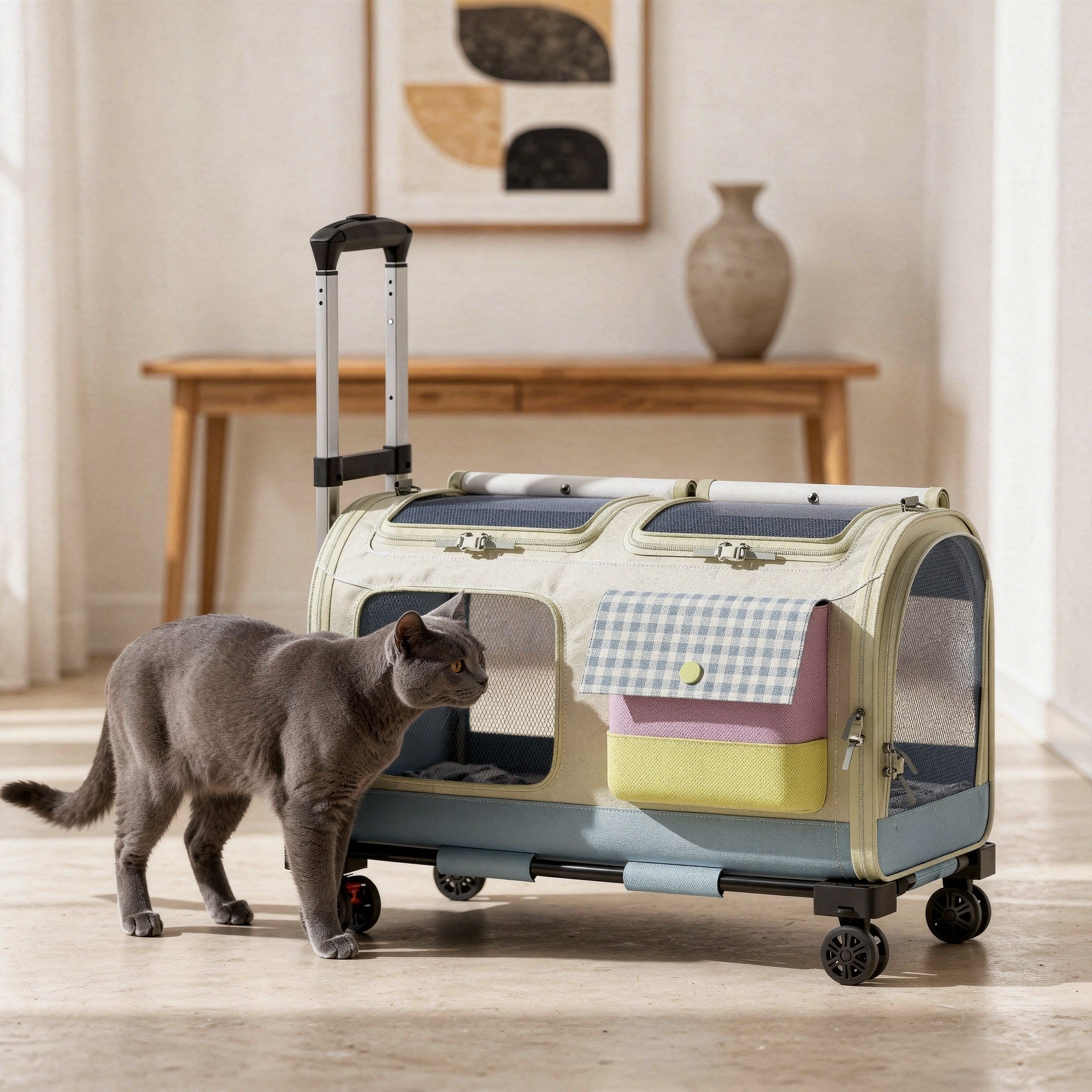Extended Trolley Pet Carrier with Telescoping Handle