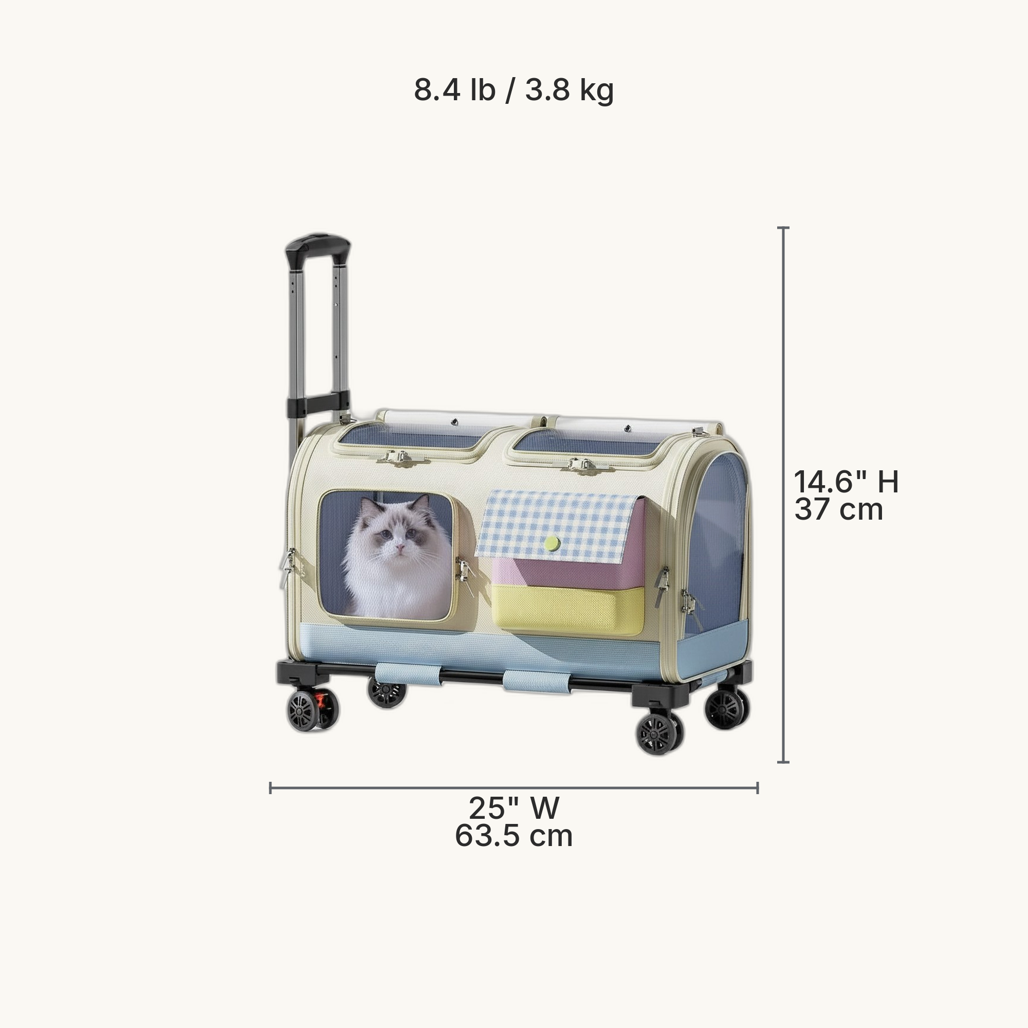 Extended Trolley Pet Carrier with Telescoping Handle — Dimensions