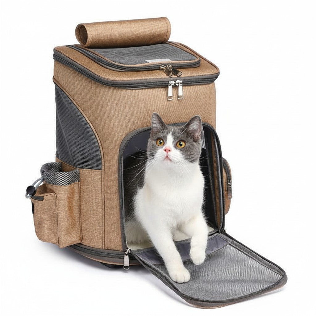 Folding Trolley Pet Carrier Backpack with Universal Wheels detail