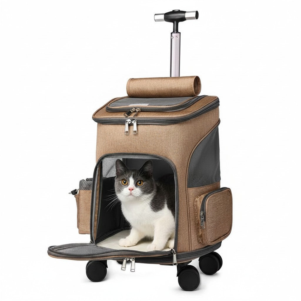 Folding Trolley Pet Carrier Backpack with Universal Wheels detail