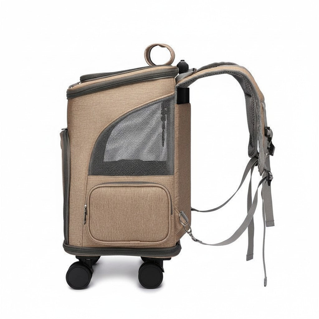 Folding Trolley Pet Carrier Backpack with Universal Wheels detail