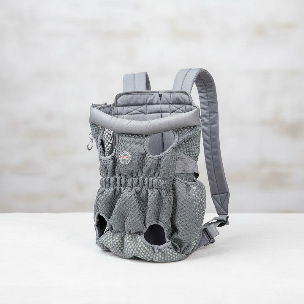 Mesh-Paneled Pet Carrier Backpack — Pink Grey