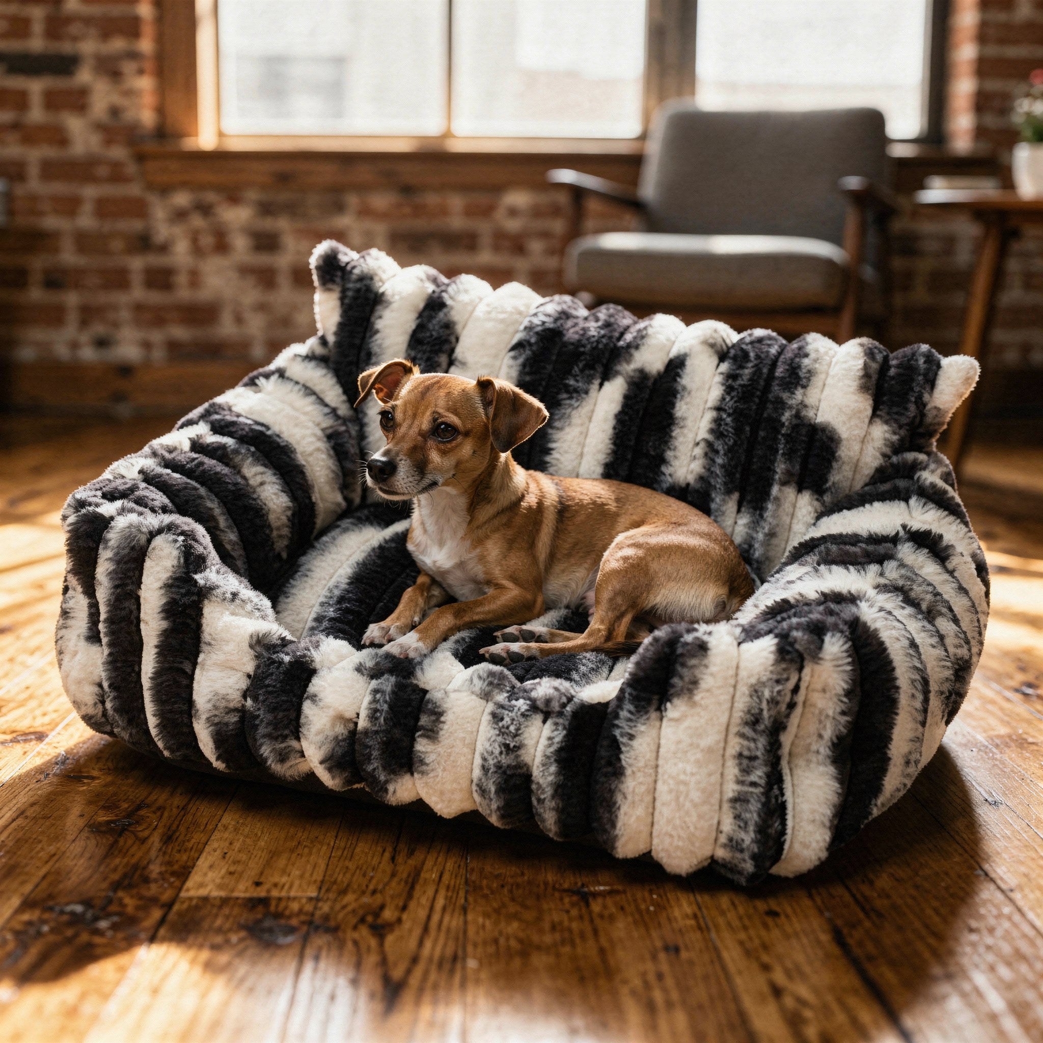 Plush Ribbed Pet Sofa Bed