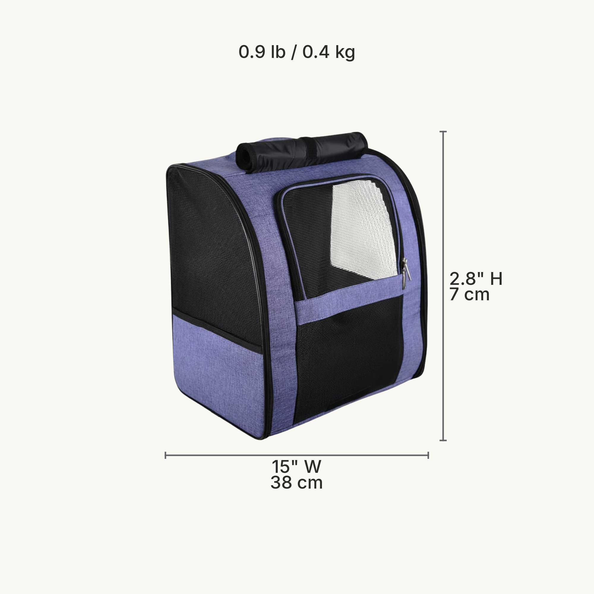 Ventilated Pet Carrier Backpack in Structured Canvas — Dimensions