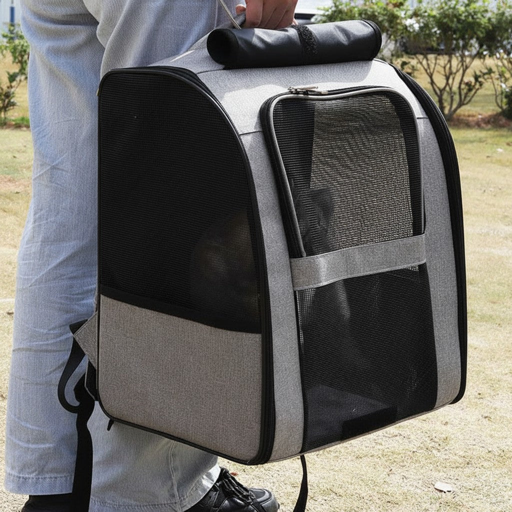 Ventilated Pet Carrier Backpack in Structured Canvas — Purple
